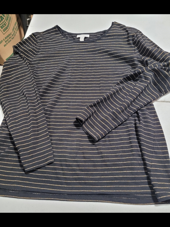 Charter Club Tops - Charter Club Navy and Tan Striped Long-Sleeve Tee